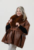 Image of Rippe's Furs Belted Leather Poncho Jacket with Fox Fur Collar - Brown