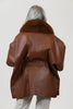 Image of Rippe's Furs Belted Leather Poncho Jacket with Fox Fur Collar - Brown