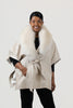 Image of Rippe's Furs Belted Leather Poncho Jacket with Fox Fur Collar - Pearl
