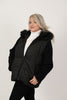 Image of Rippe's Furs Convertible Textured Puffer Fox Fur Trim Hooded Jacket with Detachable Sleeves - Black