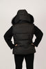Image of Rippe's Furs Convertible Textured Puffer Fox Fur Trim Hooded Jacket with Detachable Sleeves - Black