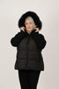 Image of Rippe's Furs Convertible Textured Puffer Fox Fur Trim Hooded Jacket with Detachable Sleeves - Black