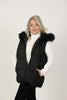 Image of Rippe's Furs Convertible Textured Puffer Fox Fur Trim Hooded Jacket with Detachable Sleeves - Black