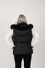 Image of Rippe's Furs Convertible Textured Puffer Fox Fur Trim Hooded Jacket with Detachable Sleeves - Black