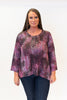 Image of Nally & Millie Abstract Animal Print 3/4 Sleeve Knit Top - Purple/Multicolor