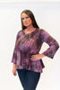 Image of Nally & Millie Abstract Animal Print 3/4 Sleeve Knit Top - Purple/Multicolor
