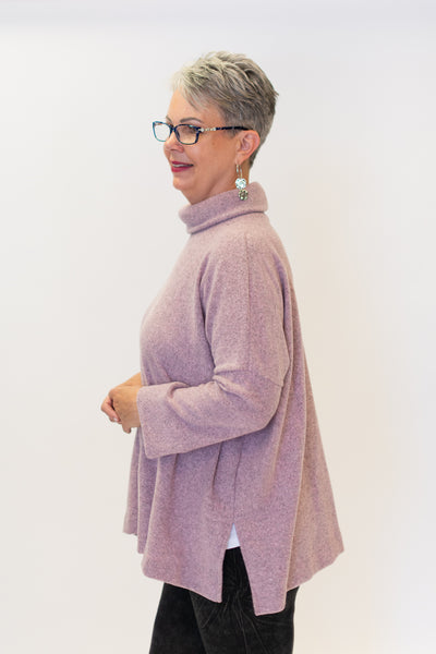 Nally & Millie Cowl Neck Drop Shoulder Fleece Tunic - Rose Blossom