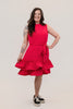 Image of Steven Guy Sleeveless Mock Neckline Bubble Hem Self Tie Belted Dress - Azalea Pink