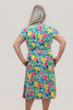 Image of Steven Guy V Neckline Knee-Length Short Sleeve Self Tie Belted Print Dress - Green/Multicolor