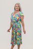 Image of Steven Guy V Neckline Knee-Length Short Sleeve Self Tie Belted Print Dress - Green/Multicolor