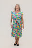 Image of Steven Guy V Neckline Knee-Length Short Sleeve Self Tie Belted Print Dress - Green/Multicolor