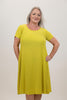Image of Steven Guy Short Sleeve Jersey Knit Lattice Back Trapeze Dress - Citron Yellow