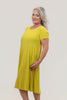 Image of Steven Guy Short Sleeve Jersey Knit Lattice Back Trapeze Dress - Citron Yellow