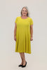 Image of Steven Guy Short Sleeve Jersey Knit Lattice Back Trapeze Dress - Citron Yellow