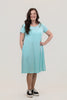 Image of Steven Guy Short Sleeve Jersey Knit Lattice Back Trapeze Dress - Robin Egg Blue
