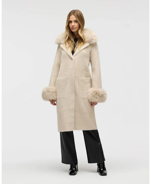 NVLT Longline Coatigan with Detachable Faux Fur Collar and Cuffs - Light Camel