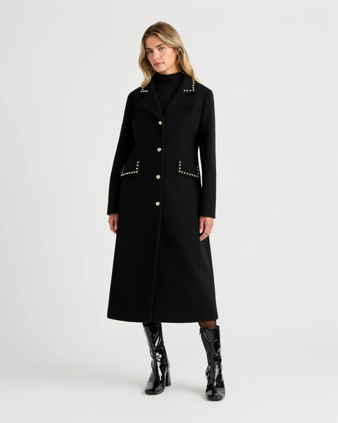 NVLT Studded Faux Wool Maxi Coat - Black