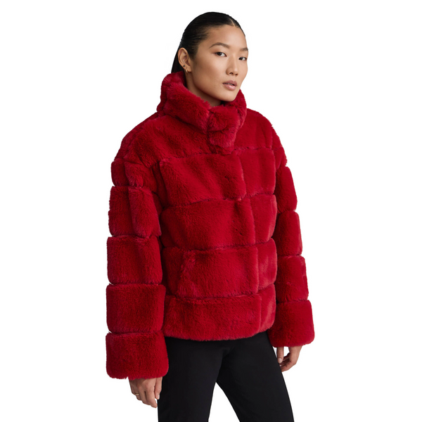 NVLT Bold Stripe Faux Fur Jacket - Red