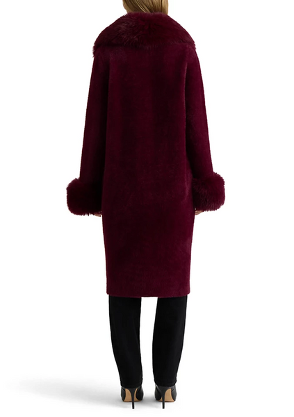 NVLT Longline Coatigan with Detachable Faux Fur Collar and Cuffs - Dark Plum
