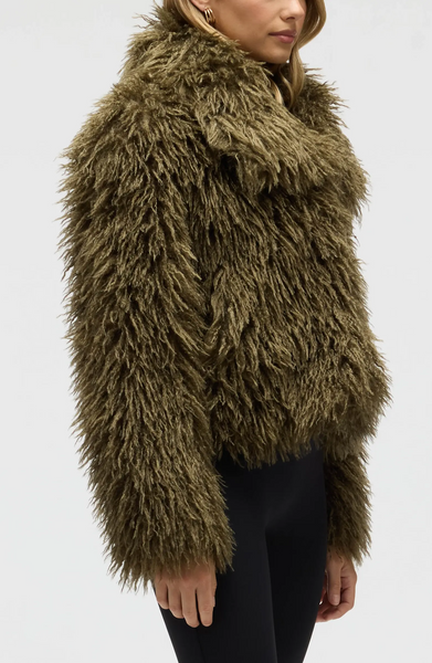 NVLT Faux Mongolian Lamb Crop Jacket - Olive