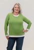 Image of Nally & Millie Contrast Accented Long Sleeve Crew Neck Top - Apple Green