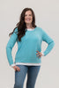 Image of Nally & Millie Contrast Accented Long Sleeve Crew Neck Top - Aqua Blue