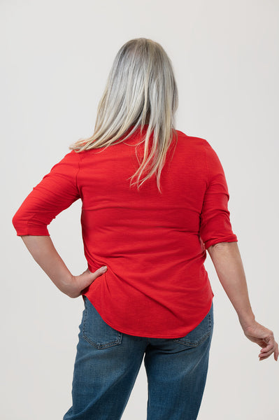 Nally & Millie 3/4 Sleeve Henley Top - Red