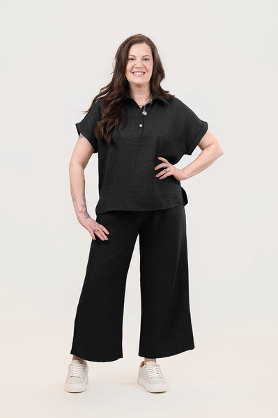 Nally & Millie Wide Leg Pull On Pant - Black