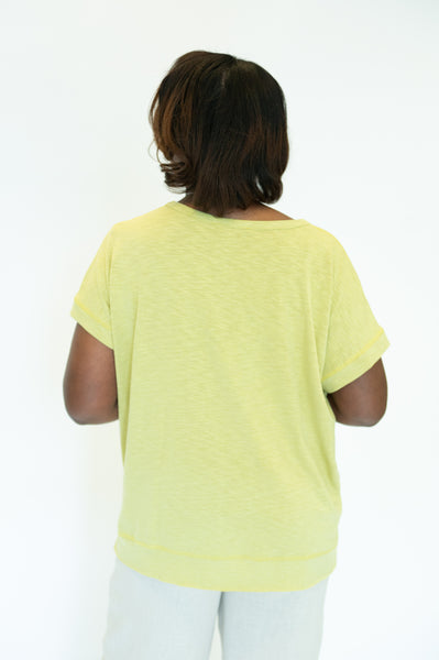 Nally & Millie Short Sleeve Crossover Hem Top - Lime Green