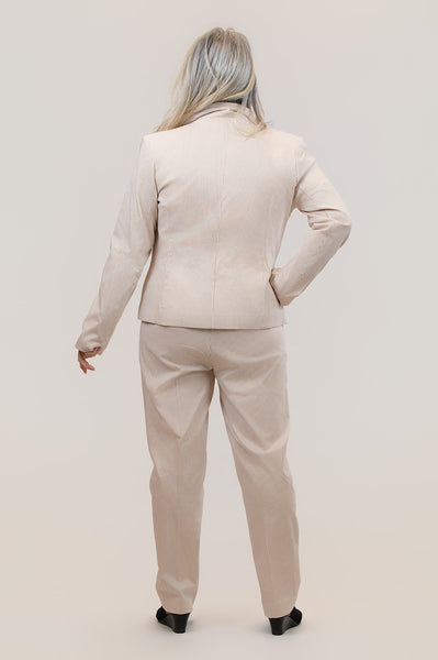 Steven Guy Faux Double Breasted Neutral Stripe Pant Suit - Beige/White