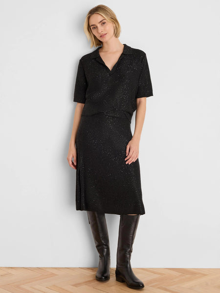 NIC+ZOE Elbow Sleeve Anytime Sequin Polo Sweater - Black Onyx