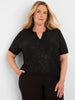 Image of NIC+ZOE Elbow Sleeve Anytime Sequin Polo Sweater - Black Onyx