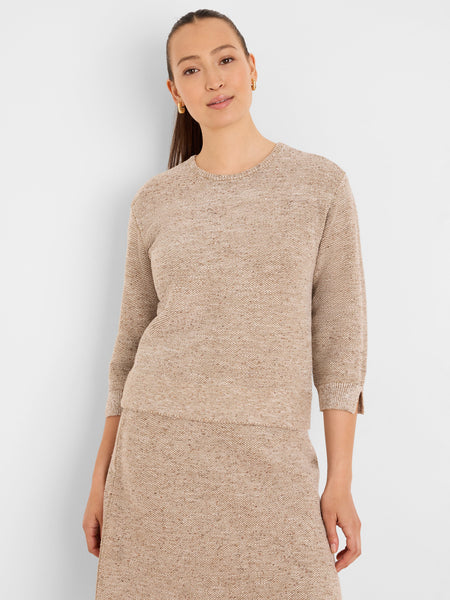 NIC+ZOE 3/4 Sleeve Tweed Stitch Sweater - Neutral Mix