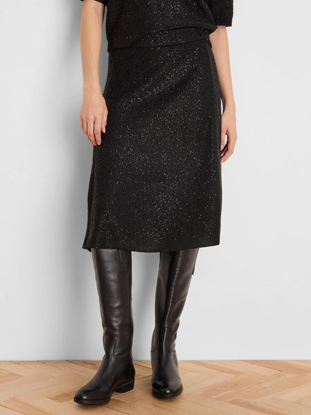 NIC+ZOE Anytime Sequin Knit Skirt - Black Onyx