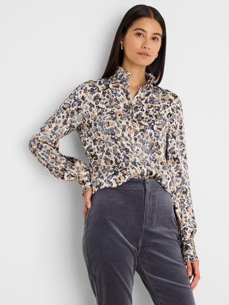 NIC+ZOE Long Sleeve Gilded Flakes Button Front Shirt - Neutral Multi