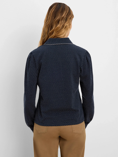 NIC+ZOE Derby Dot Long Sleeve Henley Polo Top - Indigo/White