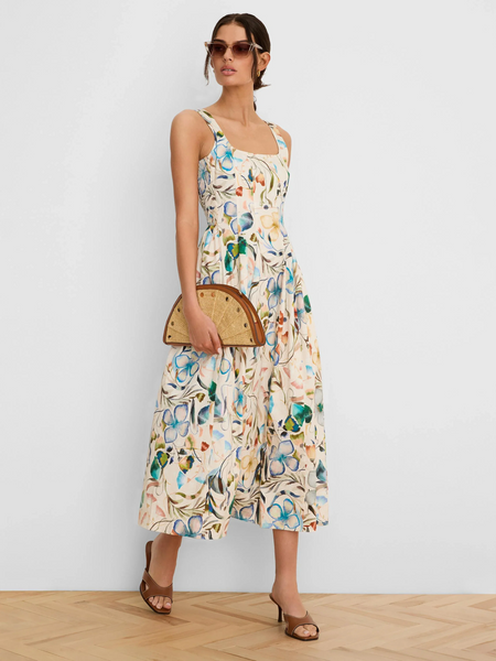NIC+ZOE Chloe Sleeveless Pressed Flowers Print Dress - Ivory/Multicolor