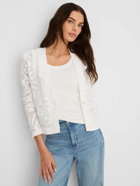 NIC+ZOE Garden Lace Long Sleeve Single Button Fashion Jacket - White