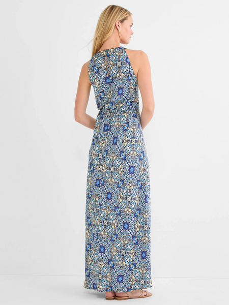 NIC+ZOE Becca Sleeveless Filagree Tile Print Belted Maxi Dress - Blue/Multicolor