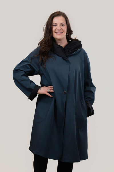Oopera Reversible Parisian Button Front Raincoat - Black/Navy