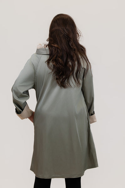 Oopera Reversible Parisian Button Front Raincoat - Sage/Khaki