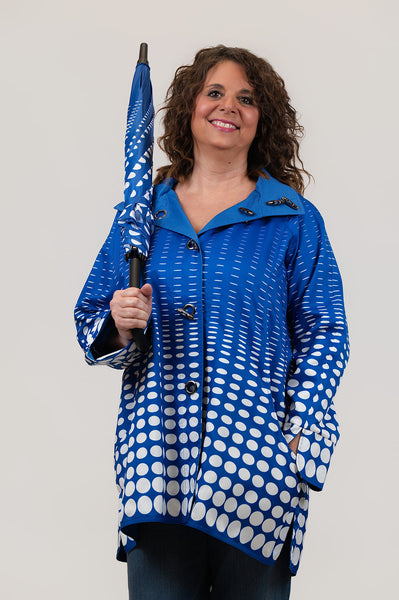 Oopera Toggle Front Closure Reversible Hooded Raincoat with Matching Umbrella - Royal Blue/White