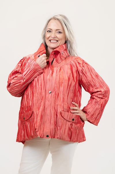 Oopera Hidden Hood Crinkle Rain Jacket - Coral