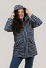 Image of Oopera Snap & Zip Front Closure Hooded Striped Rain Jacket - Navy/White