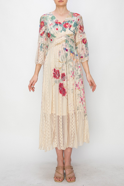 Origami Apparel by Vivien Floral Print Long Lace Dress - Multicolor *Take 35% Off*
