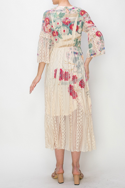 Origami Apparel by Vivien Floral Print Long Lace Dress - Multicolor *Take 35% Off*
