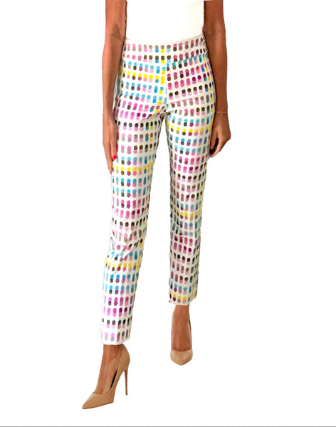 Krazy Larry Print Pull On Ankle Pant - Blue Dots