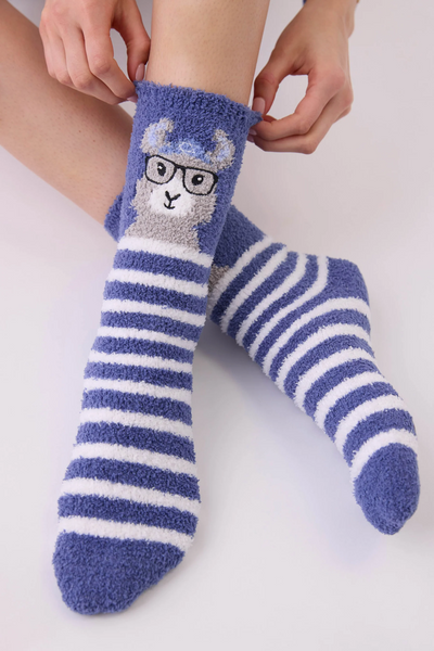 PJ Salvage Llamakkah Fun Socks - Dark Periwinkle