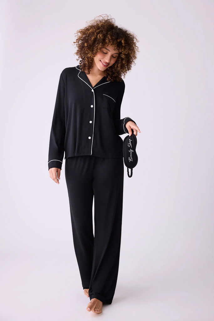 PJ Salvage Modal Dreams 3 Piece Pajama Set Black Rippe s
