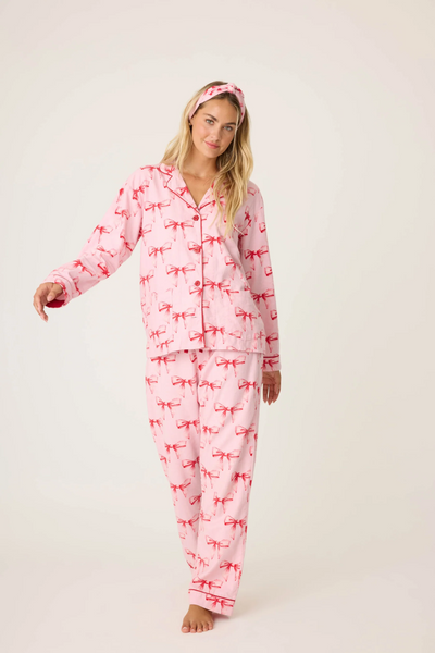 PJ Salvage Ribbons & Bows Flannel 3 Piece Pajama Set - Candy Pink